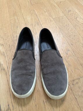 Vince Suede Slip-On Loafers in gray with Cream Sole